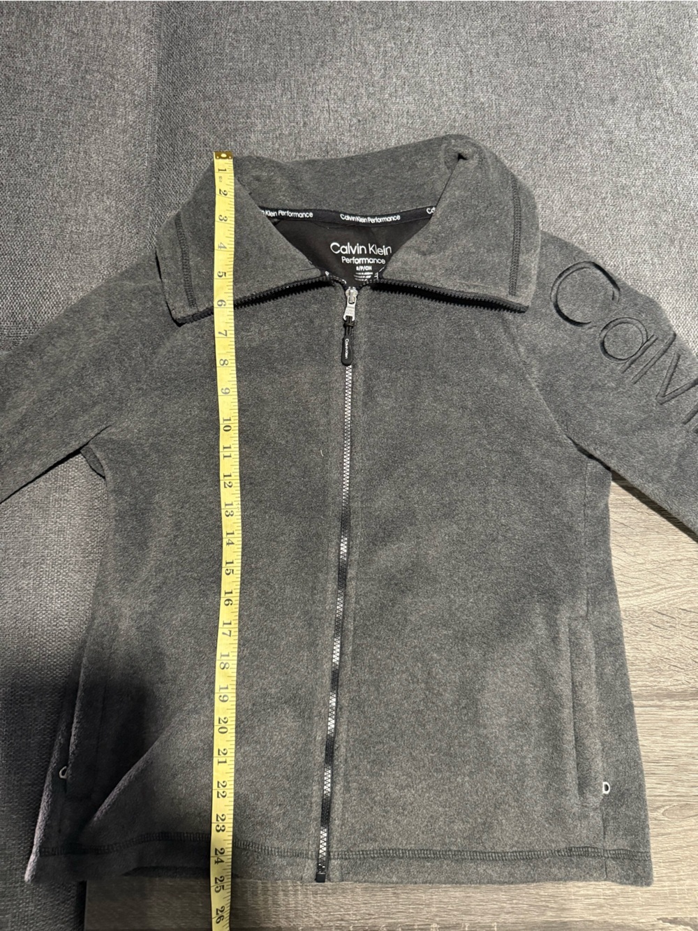 Calvin Klein Gray Zippered Fleece Jacket with Sleeve Logo - Picture 4 of 15